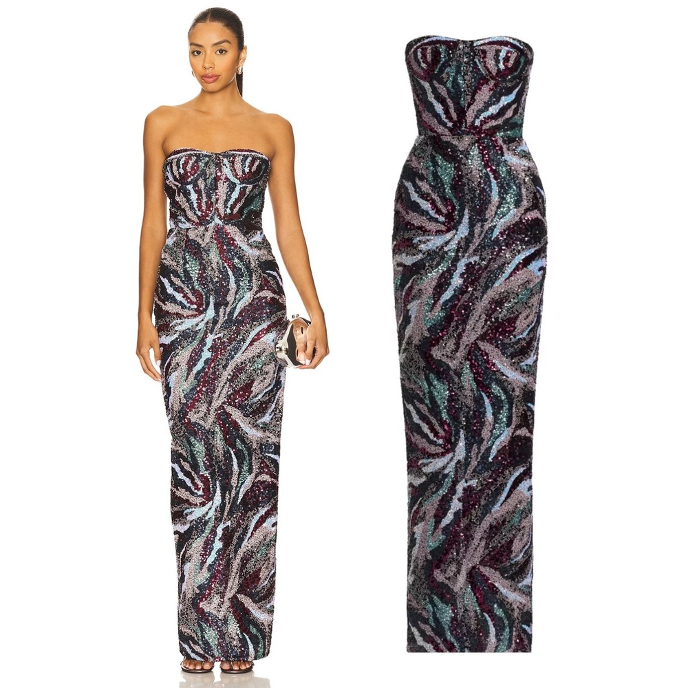 NEW Bronx and Banco‎ Dahlia Pink Multi Strapless Maxi Dress $880 - Size Small